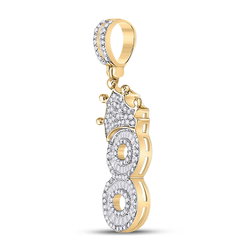 10K Yellow Gold Mens Baguette Diamond Number Crown Charm Pendant