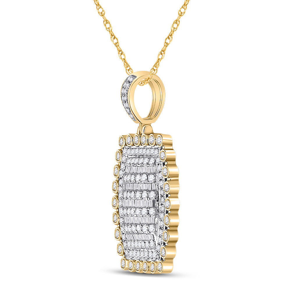 10K Yellow Gold Mens Round Diamond Pillow Cushion Charm Pendant 2-1/3 Cttw
