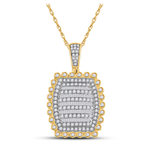 10K Yellow Gold Mens Round Diamond Pillow Cushion Charm Pendant 2-1/3 Cttw