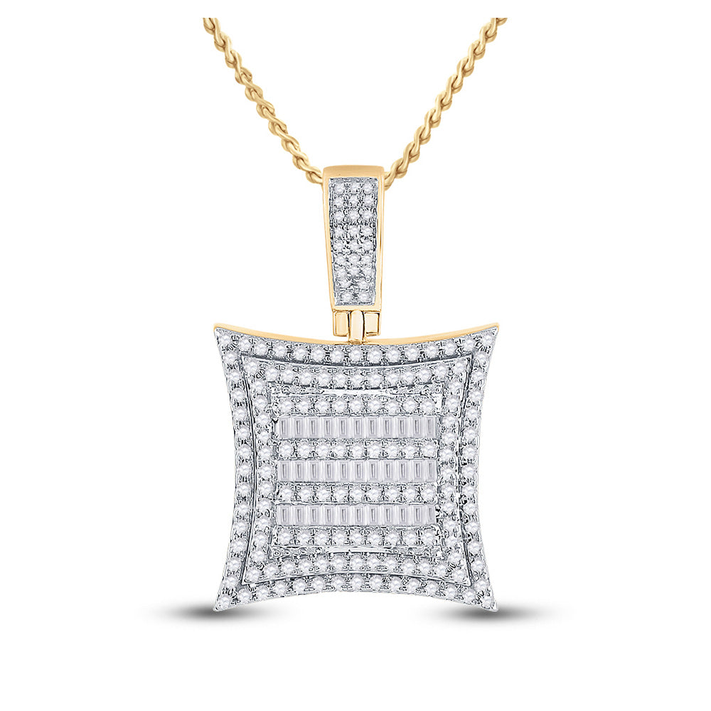 10K Yellow Gold Mens Baguette Diamond Square Kite Charm Pendant 1-1/4 Cttw