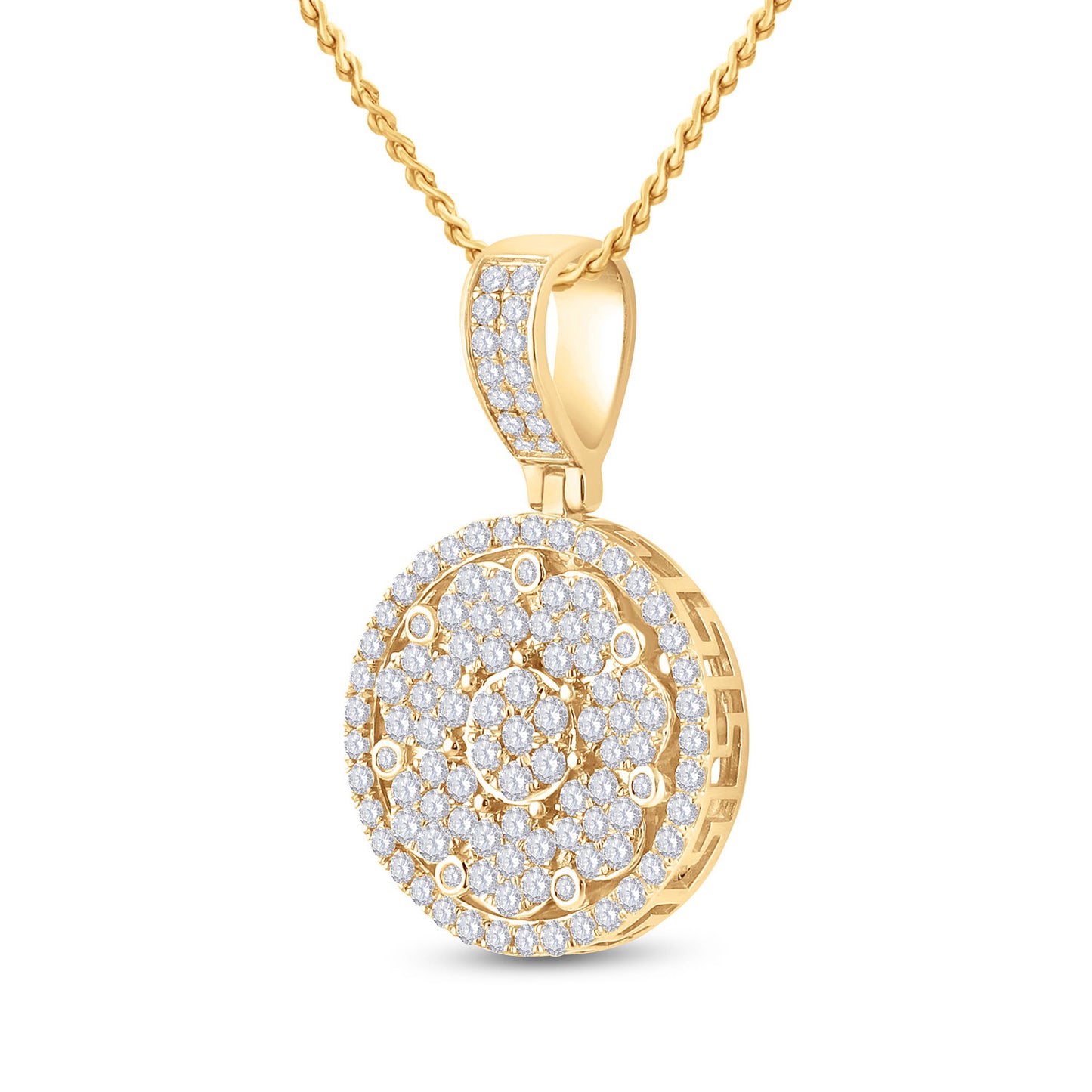 10K Yellow Gold Mens Round Diamond Cluster Circle Charm Pendant 3 Cttw