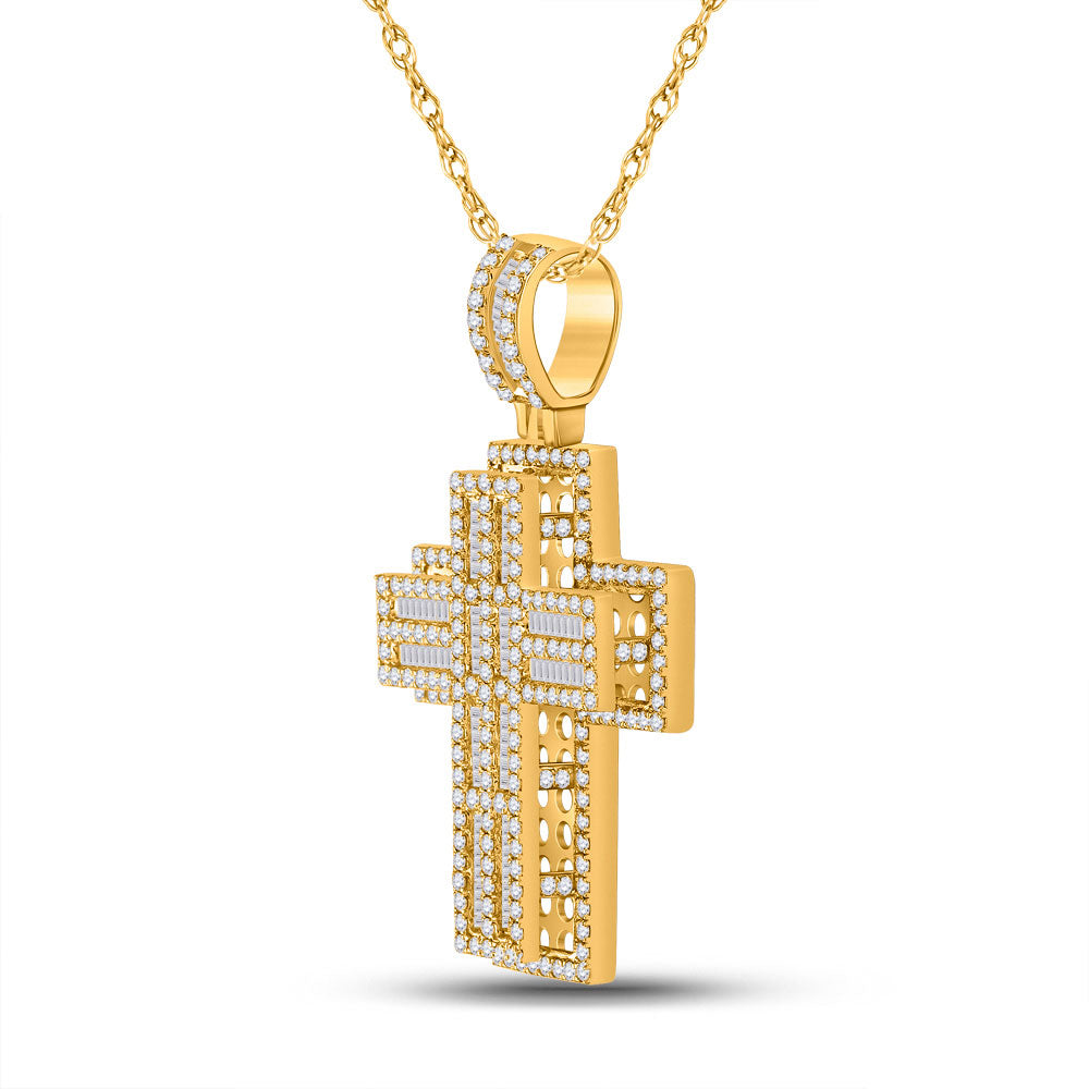 10K Yellow Gold Mens Round Diamond Cross Charm Pendant 3-1/4 Cttw