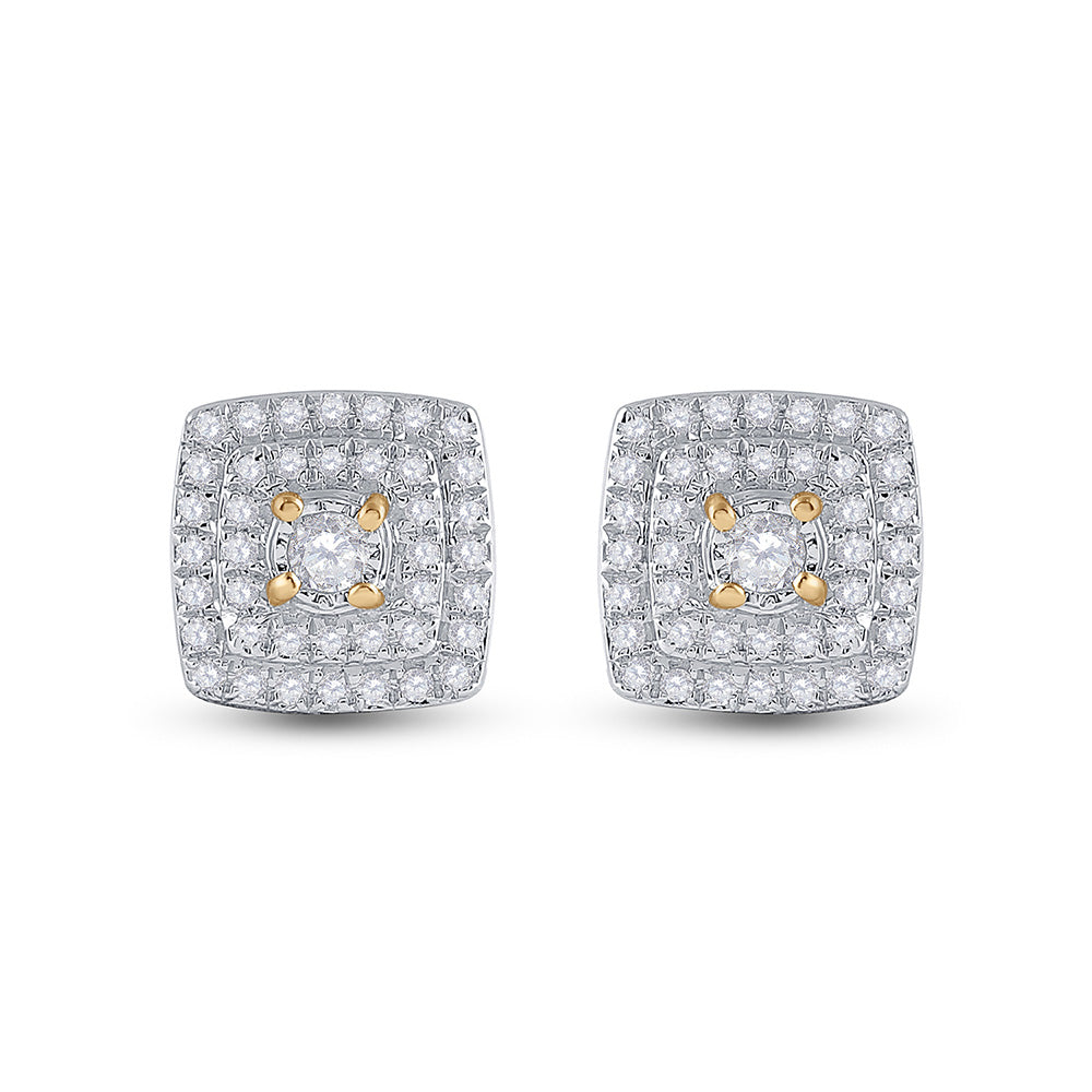 10K Yellow Gold Womens Round Diamond Square Earrings 1/4 Cttw