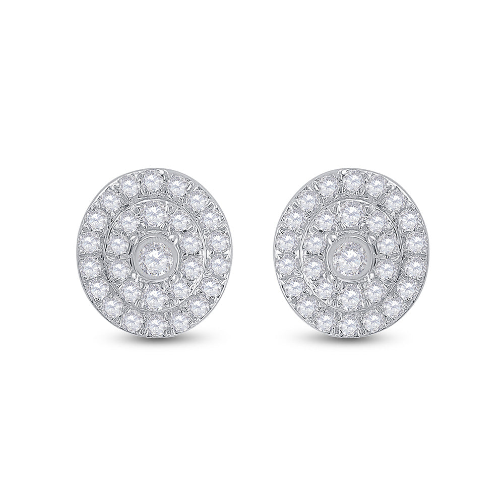 10K Yellow Or White Or Rose Gold Womens Round Diamond Oval Earrings