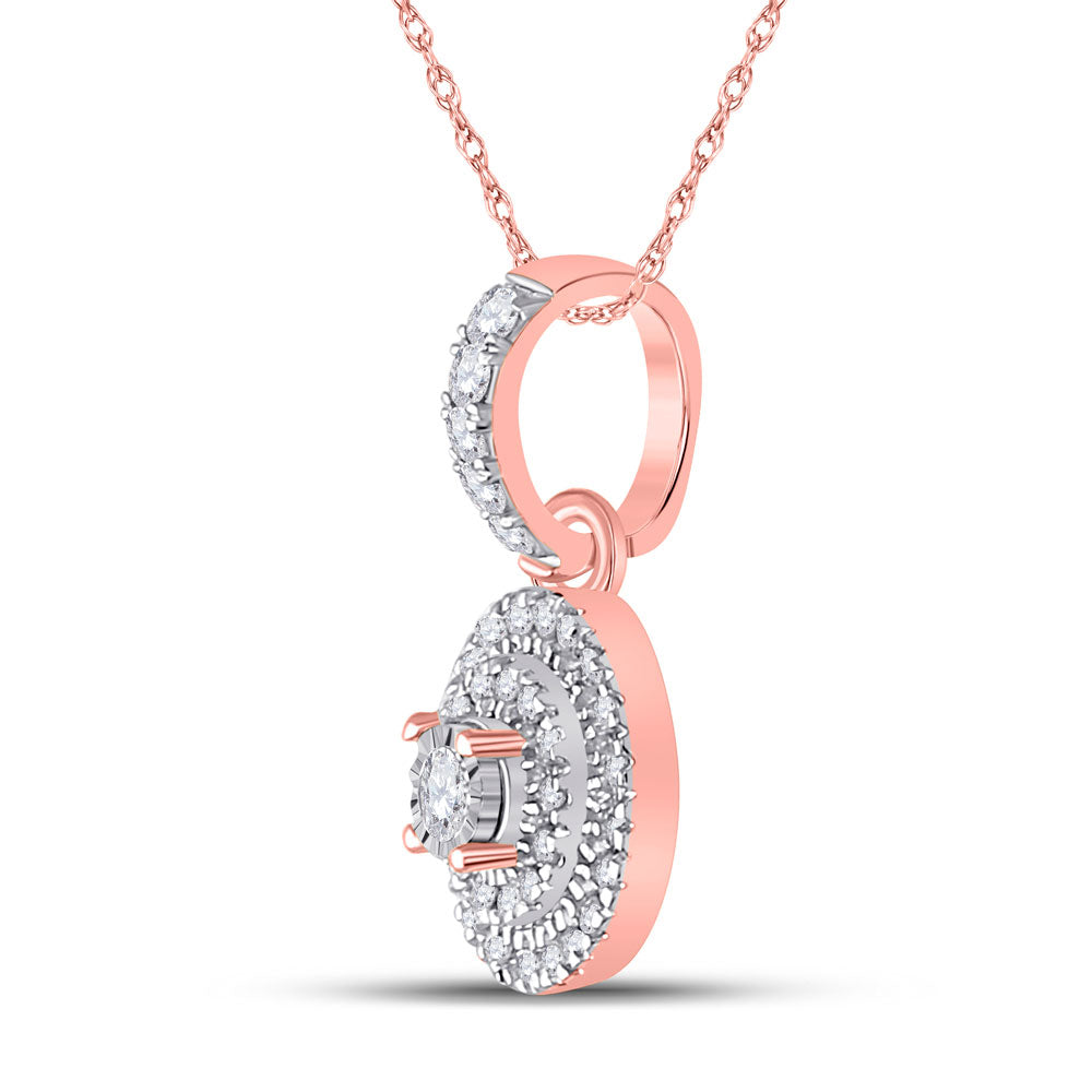 10K Rose Gold Womens Round Diamond Circle Pendant 1/6 Cttw