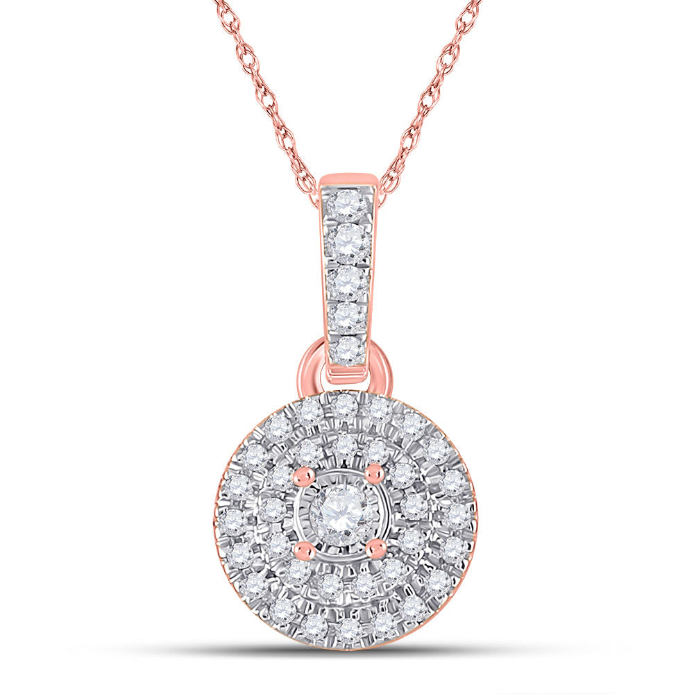 10K Rose Gold Womens Round Diamond Circle Pendant 1/6 Cttw
