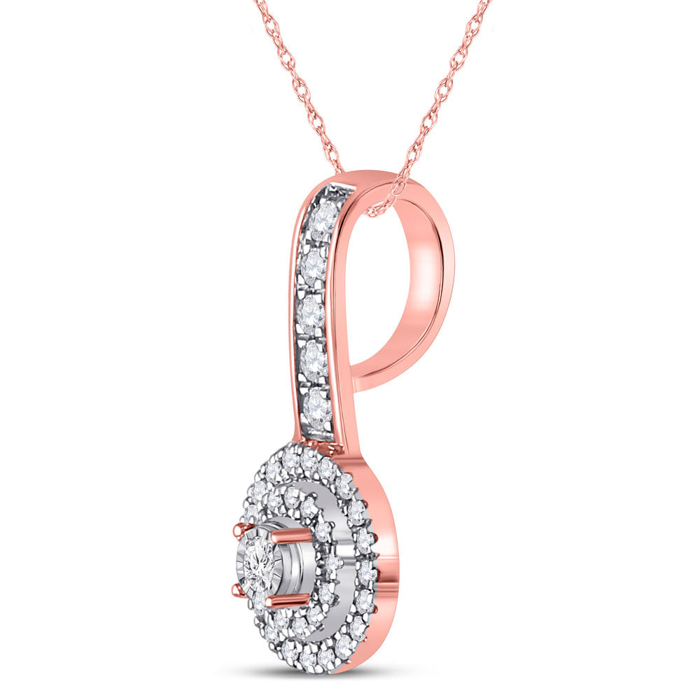 10K Yellow Or Rose Gold Womens Round Diamond Circle Pendant