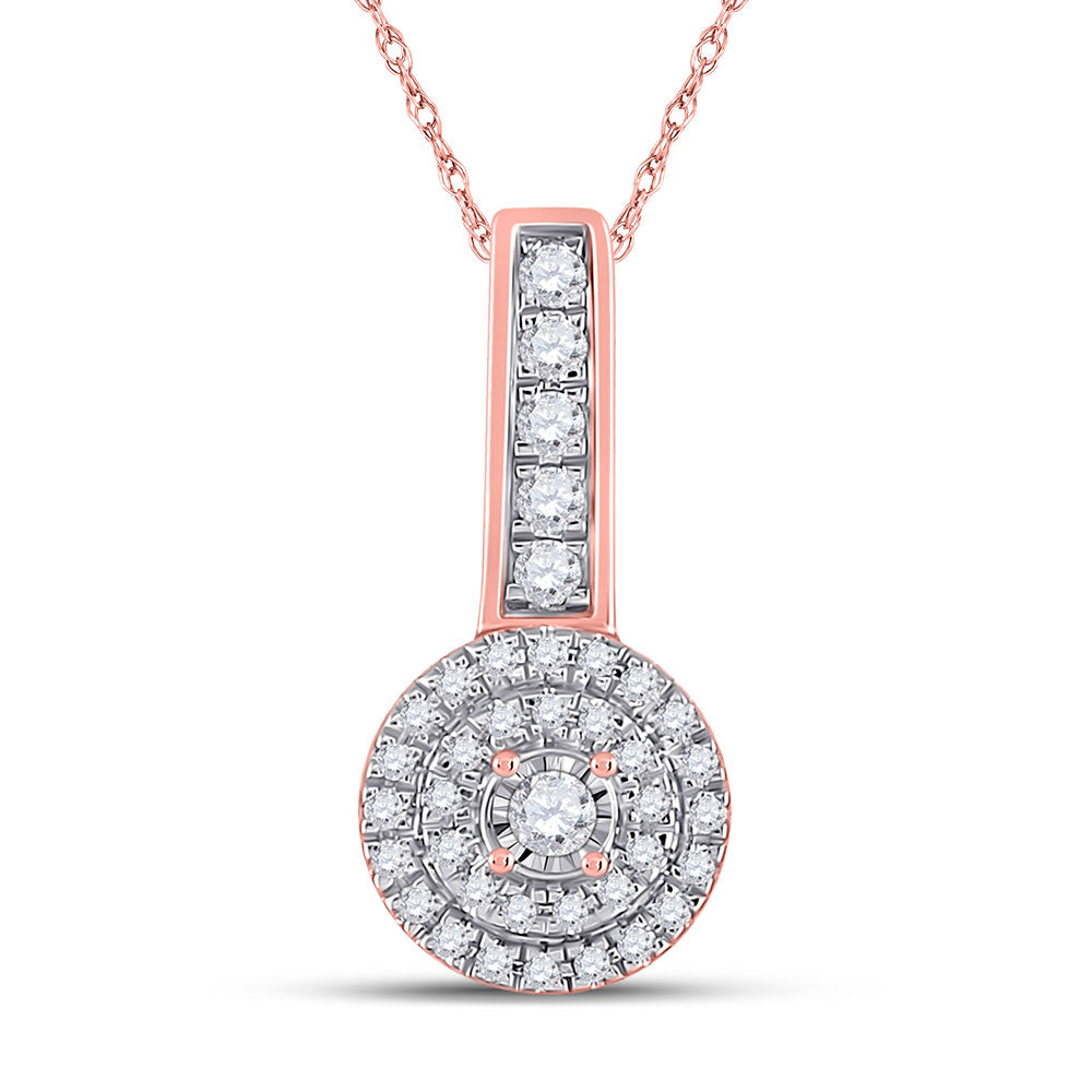 10K Yellow Or Rose Gold Womens Round Diamond Circle Pendant
