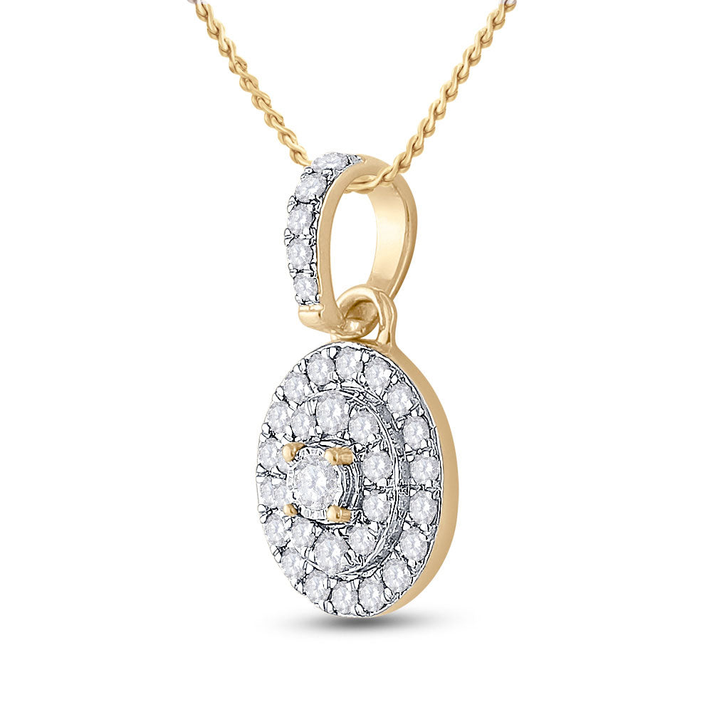 10K Yellow Gold Womens Round Diamond Oval Pendant 1/3 Cttw