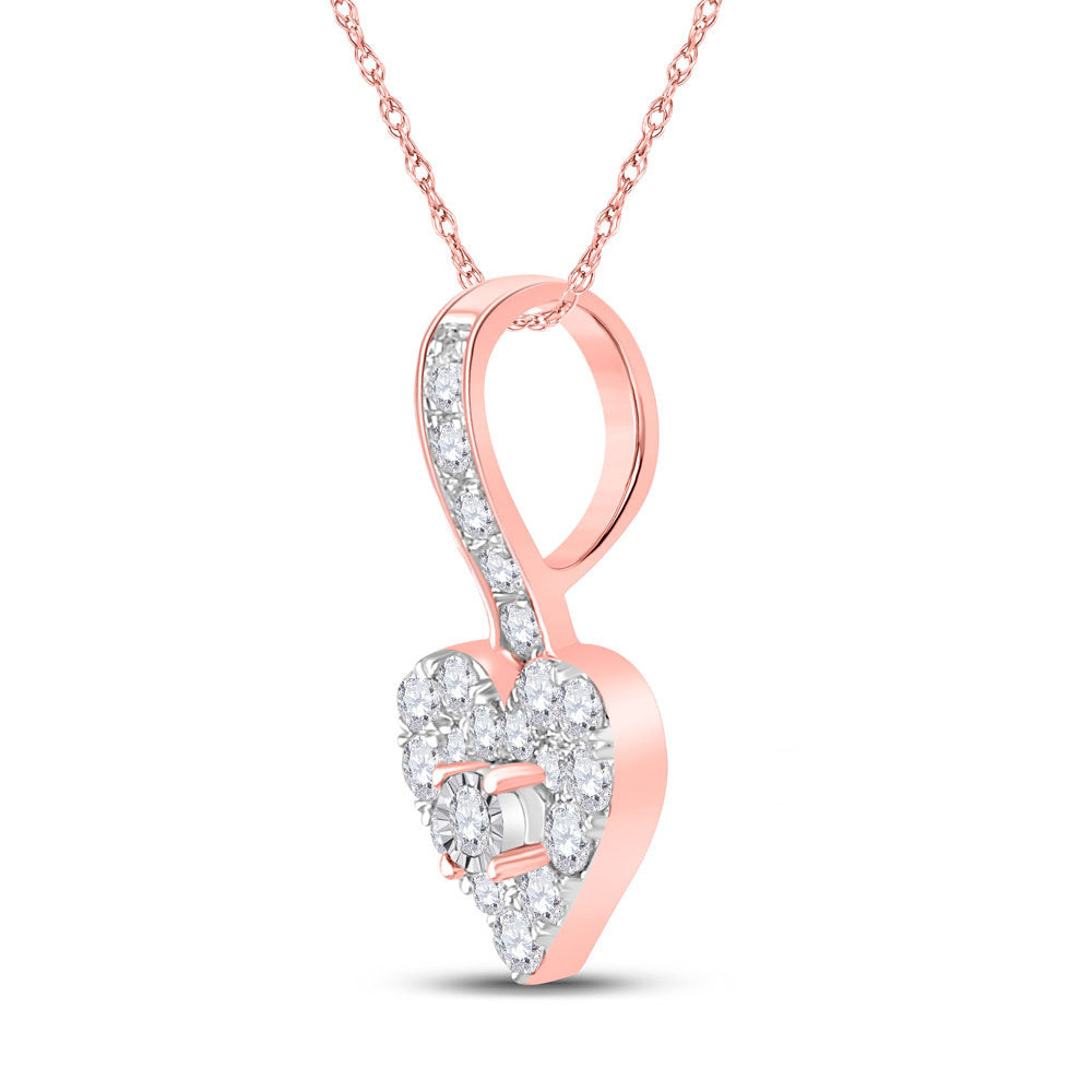 10K Rose Gold Womens Round Diamond Heart Pendant 1/3 Cttw