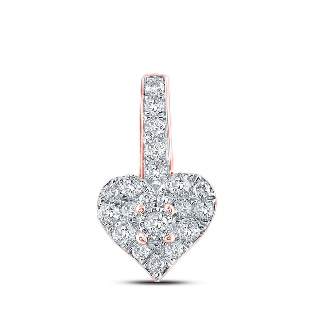 10K Rose Gold Womens Round Diamond Heart Pendant 1/3 Cttw