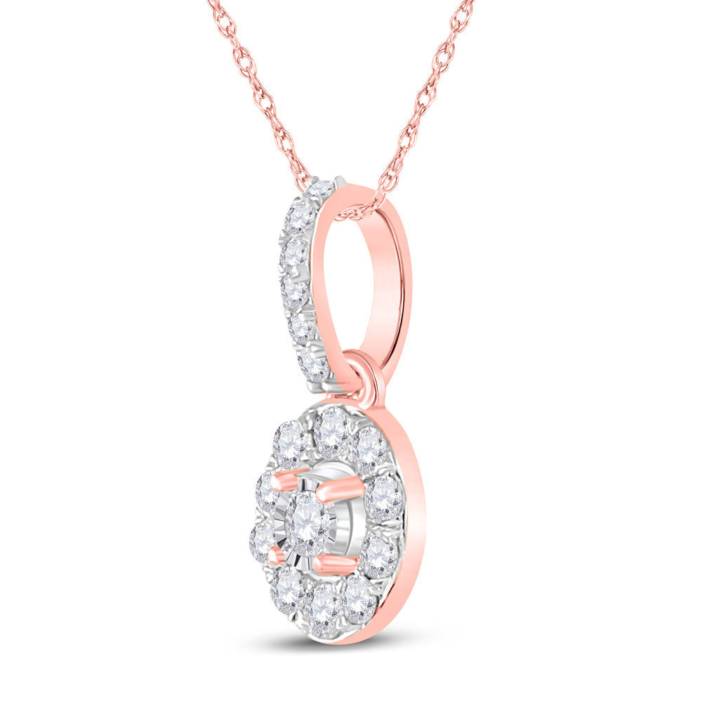 10K Rose Gold Womens Round Diamond Oval Pendant 1/5 Cttw