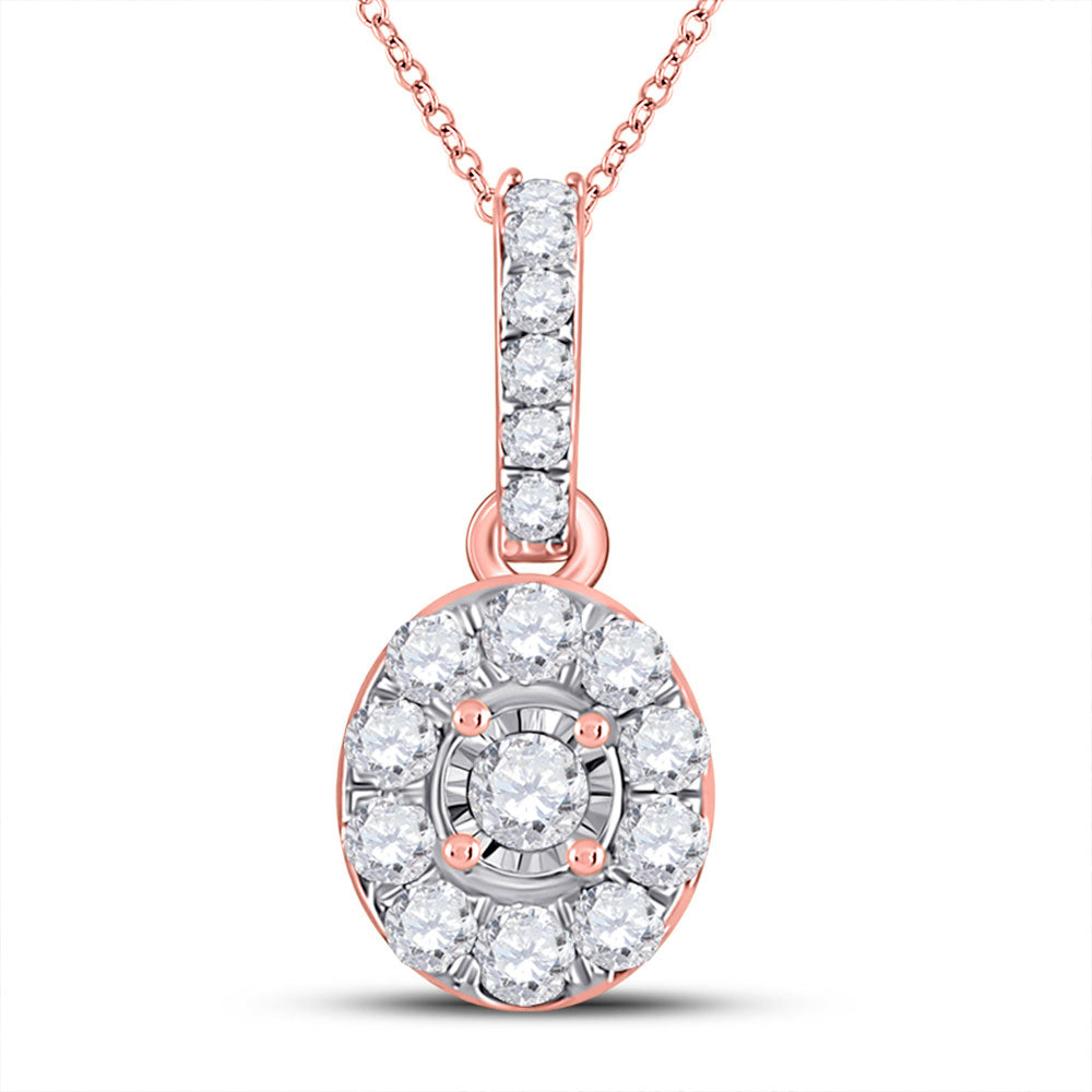 10K Rose Gold Womens Round Diamond Oval Pendant 1/5 Cttw