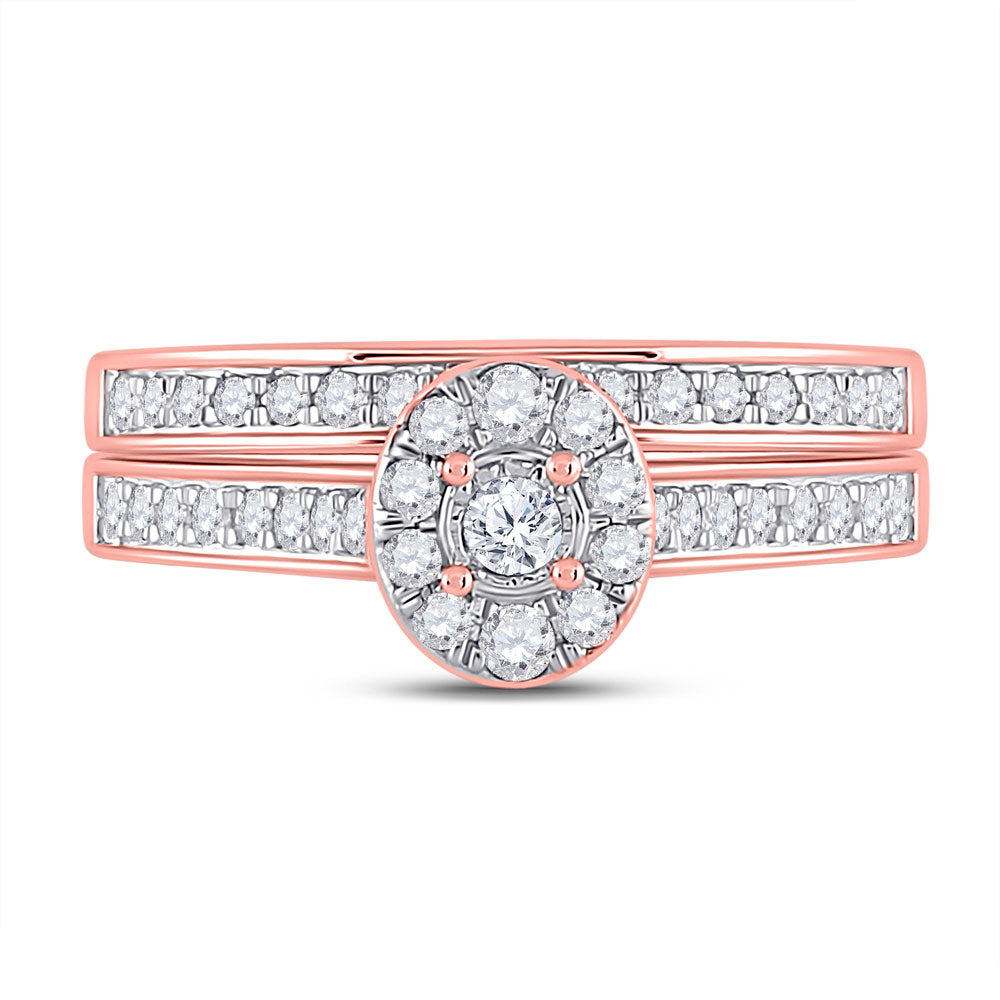 10K Rose Gold Round Diamond Bridal Wedding Ring Band Set 1/2 Cttw, Womens Size: 5-10