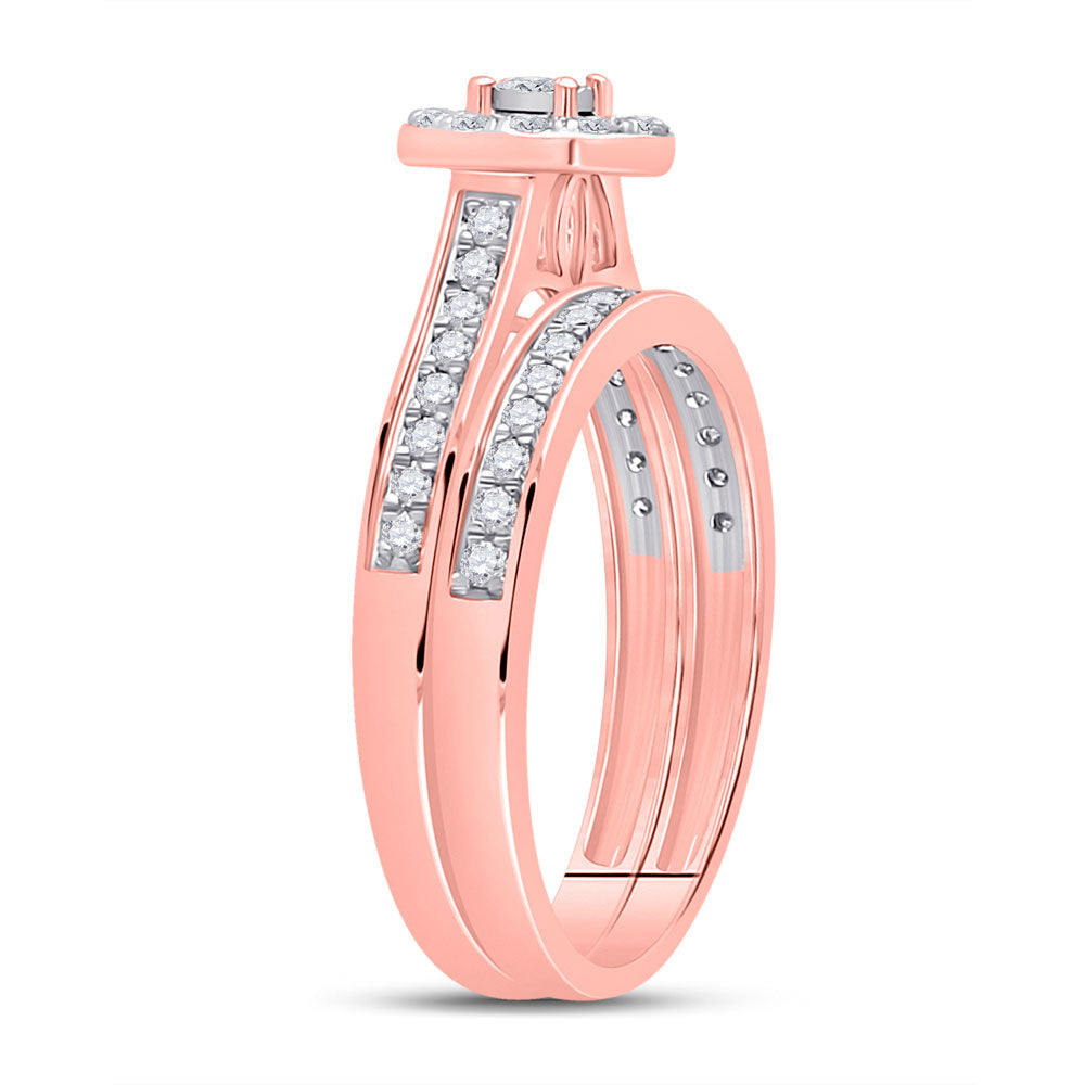 10K Rose Gold Round Diamond Bridal Wedding Ring Band Set 1/2 Cttw, Womens Size: 5-10