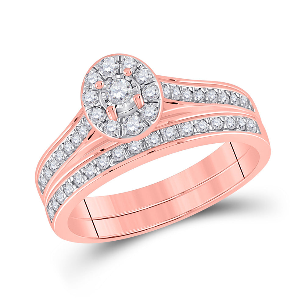 10K Rose Gold Round Diamond Bridal Wedding Ring Band Set 1/2 Cttw, Womens Size: 5-10