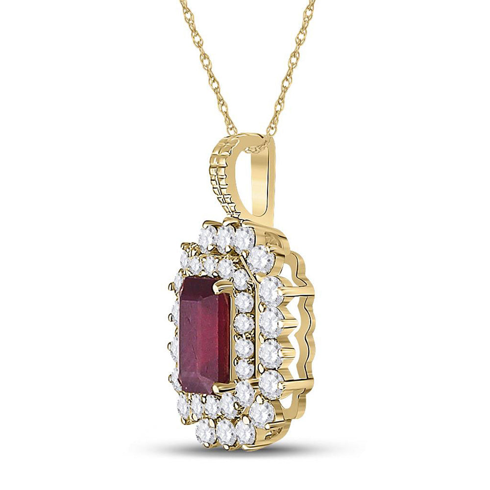 14K Yellow Gold Womens Emerald Ruby Diamond Halo Pendant 7/8 Cttw