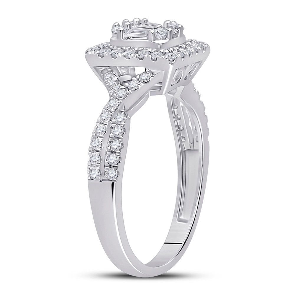 14K White Gold Womens Baguette Diamond Square Ring 5/8 Cttw, Womens Size: 5-10