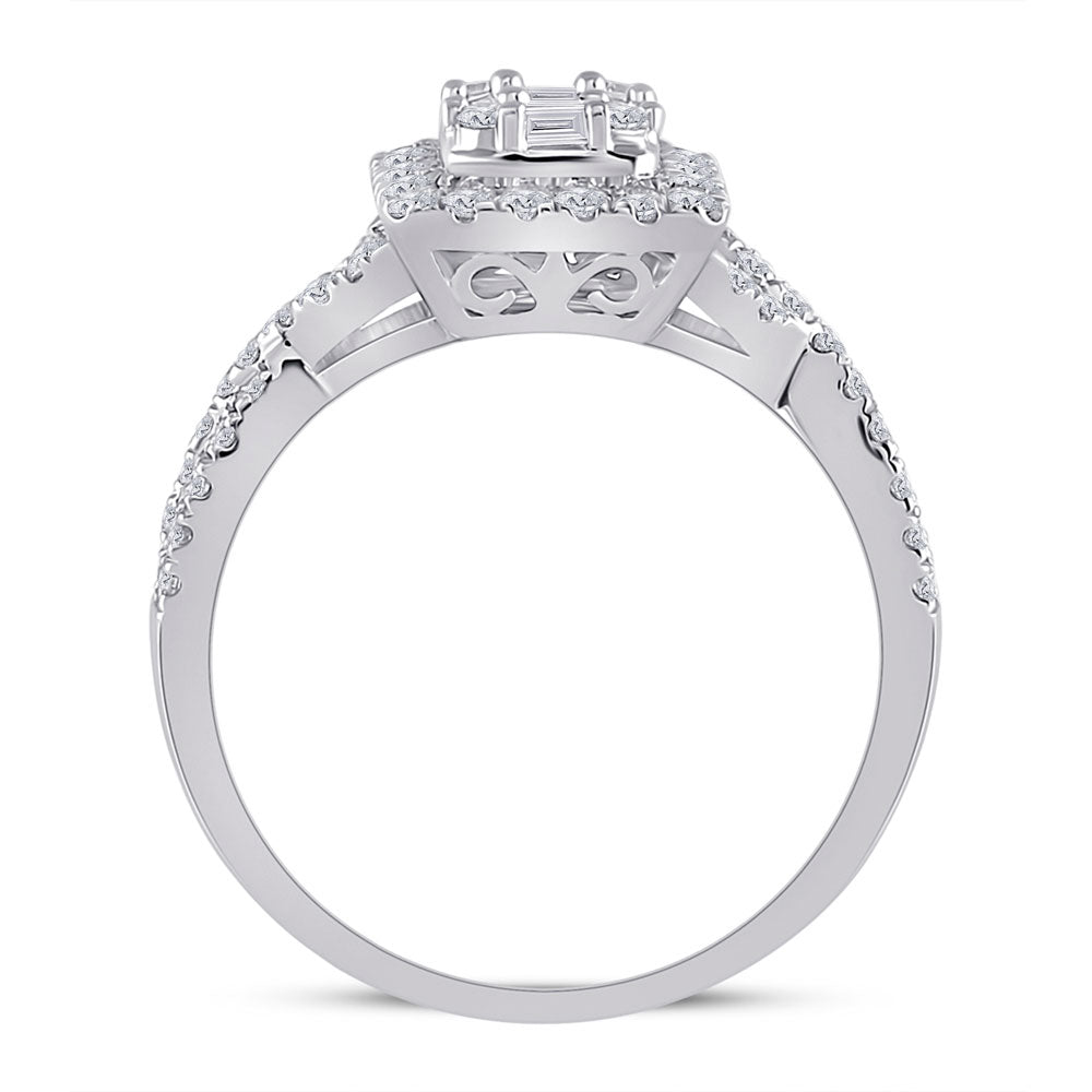 14K White Gold Womens Baguette Diamond Square Ring 5/8 Cttw, Womens Size: 5-10