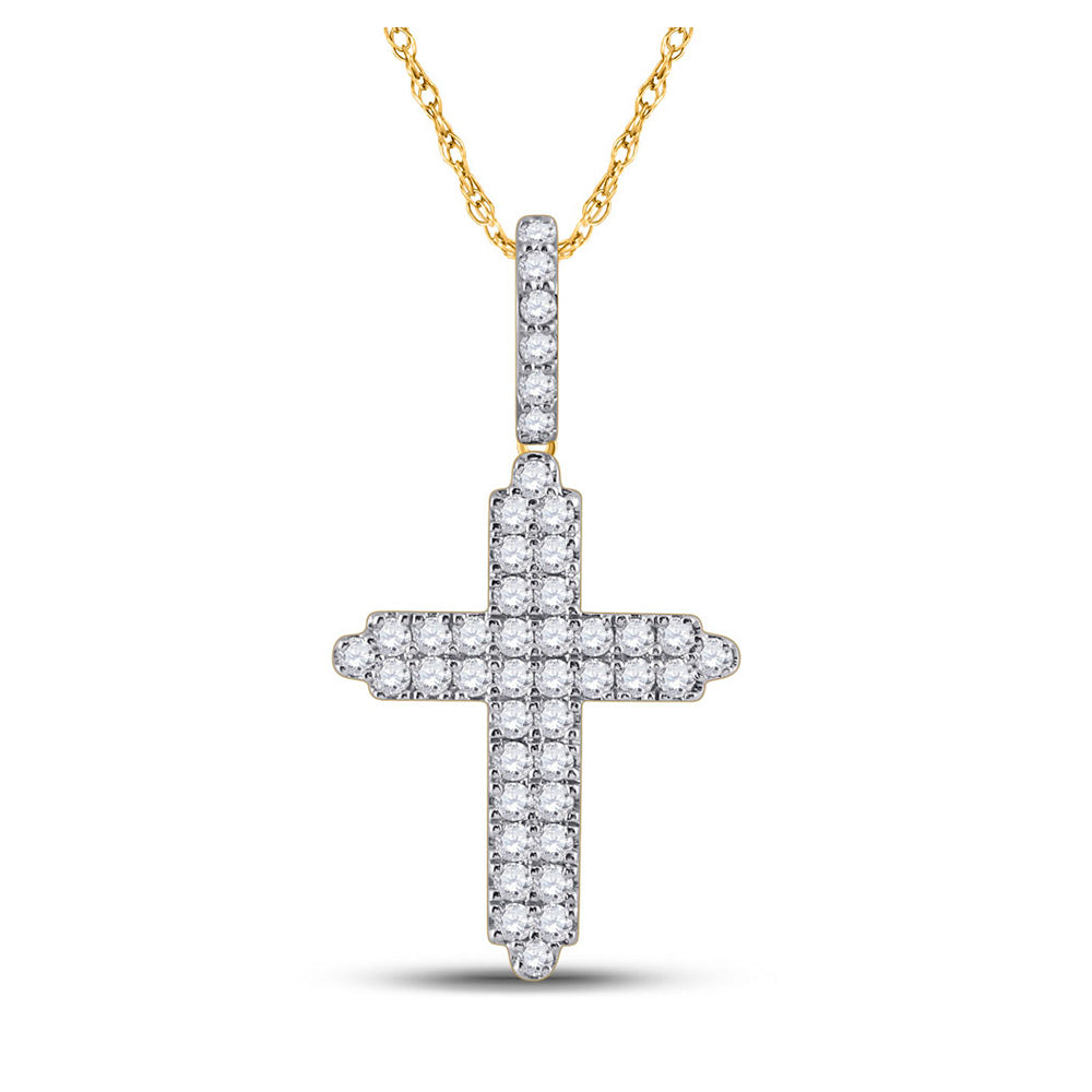 14K White Or Yellow Gold Mens Round Diamond Cross Charm Pendant