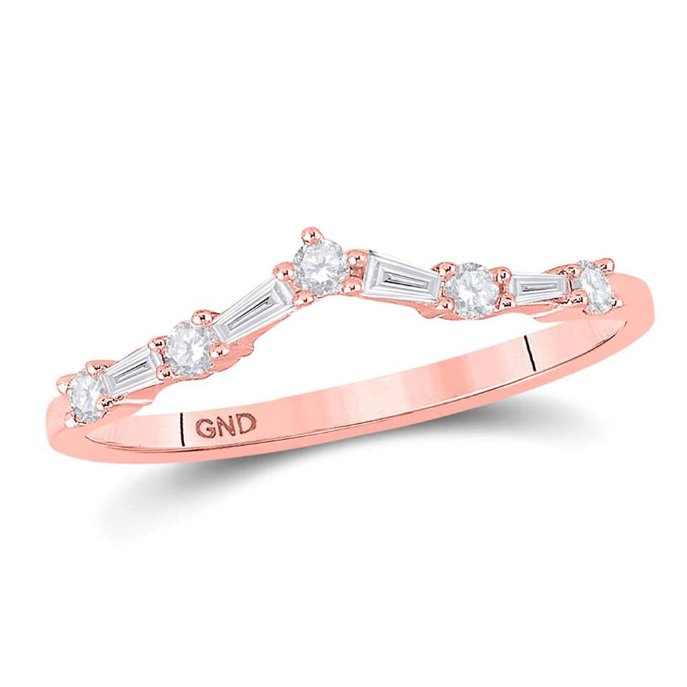 14K Rose Gold Womens Baguette Diamond Chevron Band Ring 1/5 Cttw, Womens Size: 5-10