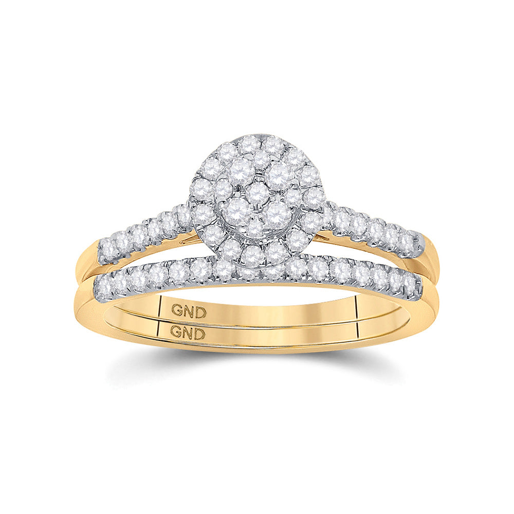14K Yellow Gold Round Diamond Cluster Bridal Wedding Ring Band Set 1/2 Cttw, Womens Size: 5-10