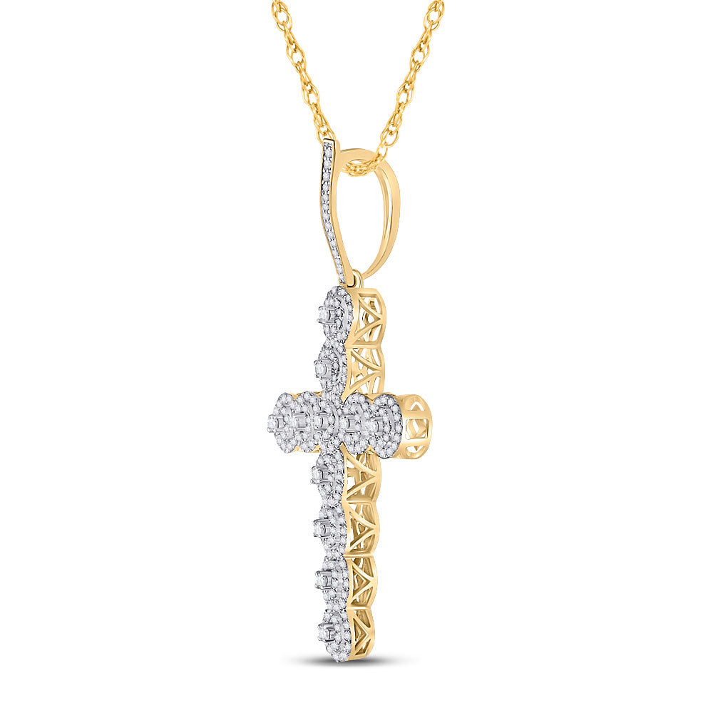 10K Yellow Gold Mens Round Diamond Cross Charm Pendant 1-1/2 Cttw, Length: 2.2 In, Width: 1.16 In