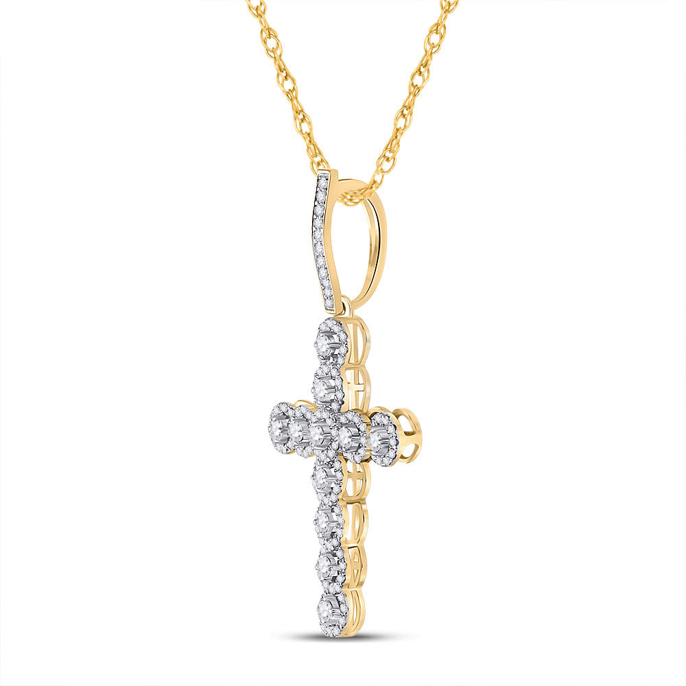 10K Yellow Gold Mens Round Diamond Cross Charm Pendant 3/4 Cttw, Length: 1.69 In, Width: 0.89 In