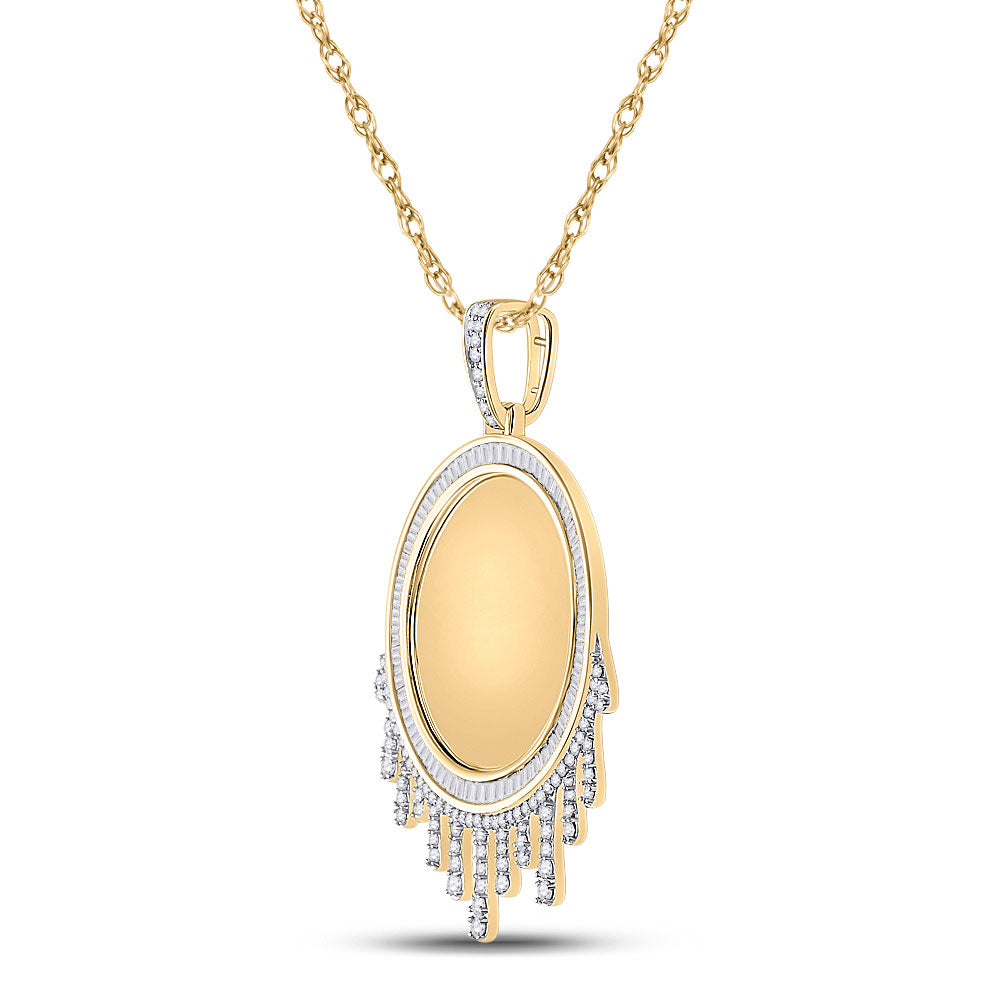 10K Yellow Gold Mens Baguette Diamond Dripping Circle Picture Memory Pendant 1-7/8 Cttw, Length: 2.95 In