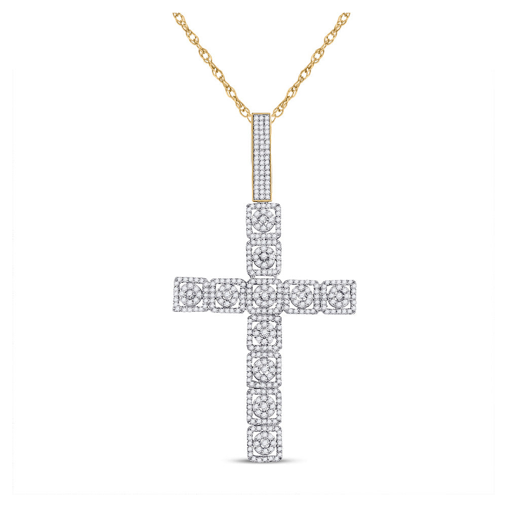 10K Yellow Gold Mens Round Diamond Cross Charm Pendant 1-1/5 Cttw