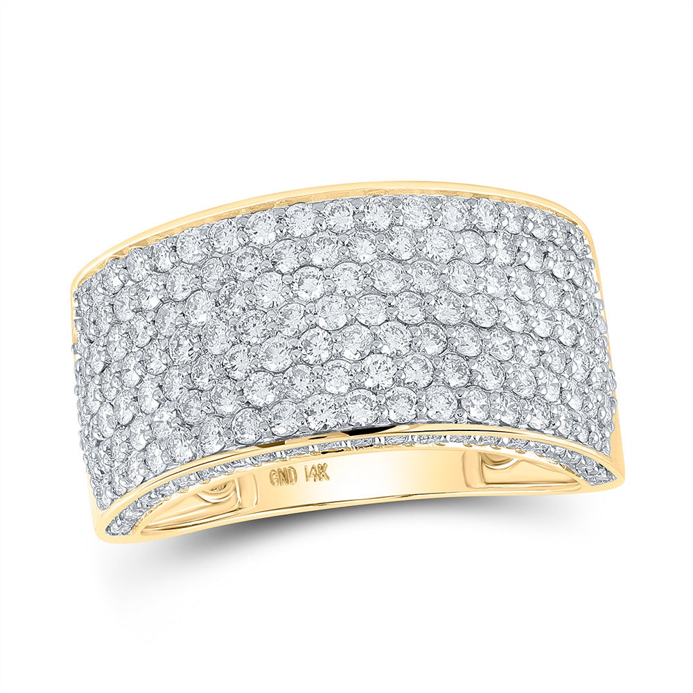 14K Yellow Or White Gold Mens Round Diamond Pave Band Ring 3-1/5 Cttw, Mens Size: 7-13