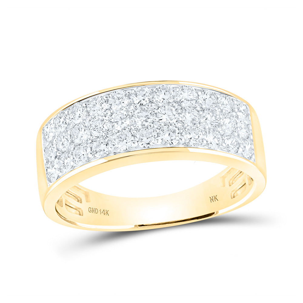 14K Yellow Gold Mens Round Diamond Pave Band Ring 1-3/8 Cttw, Mens Size: 7-13