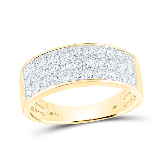 14K Yellow Gold Mens Round Diamond Pave Band Ring 1-3/8 Cttw, Mens Size: 7-13