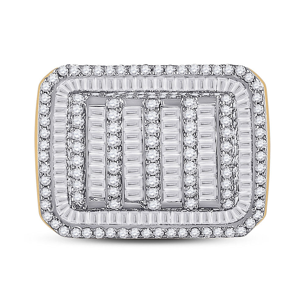 10K Yellow Gold Mens Baguette Diamond Rectangle Fashion Ring 2-1/3 Cttw, Mens Size: 7-13