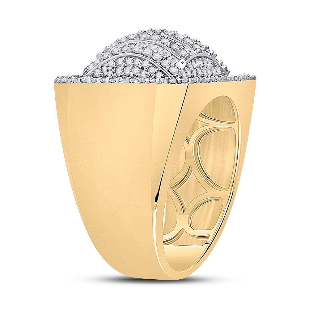 10K Yellow Gold Mens Baguette Diamond Rectangle Fashion Ring 2-1/3 Cttw, Mens Size: 7-13