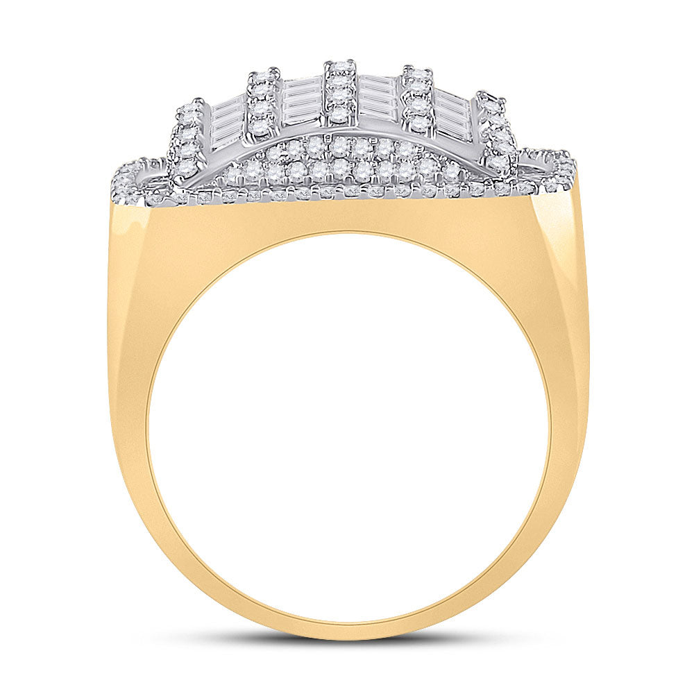 10K Yellow Gold Mens Baguette Diamond Rectangle Fashion Ring 2-1/3 Cttw, Mens Size: 7-13