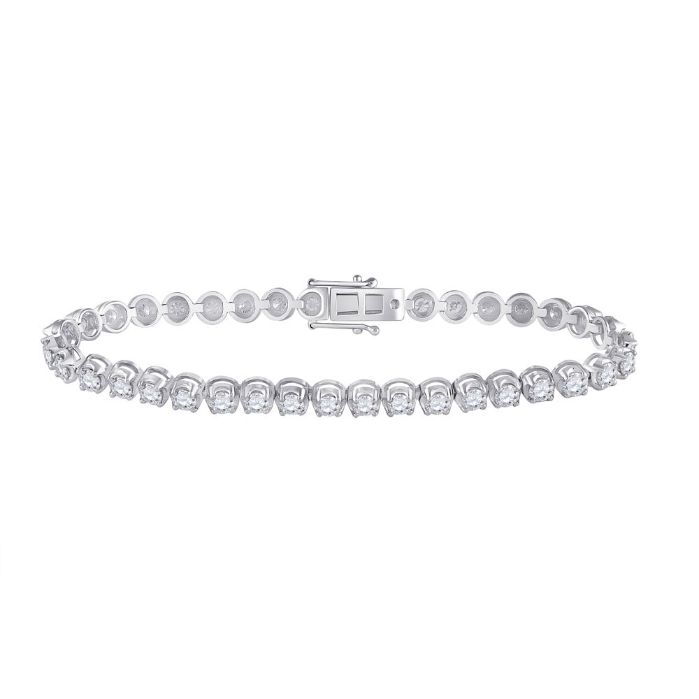 14K White Gold Womens Round Diamond Studded Tennis Bracelet 5 Cttw