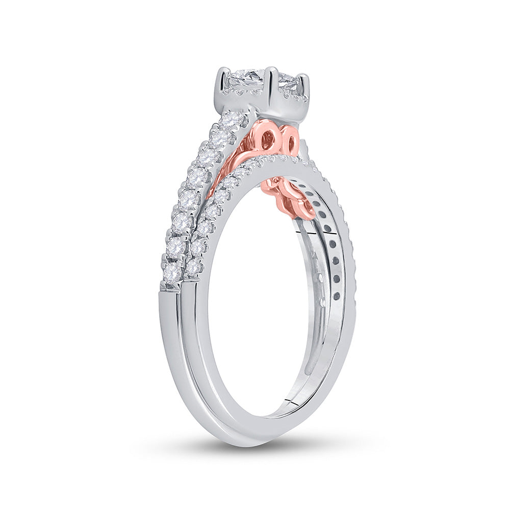 14K Two-tone Gold Princess Diamond Bridal Wedding Ring Band Set 7/8 Cttw, Womens Size: 5-10