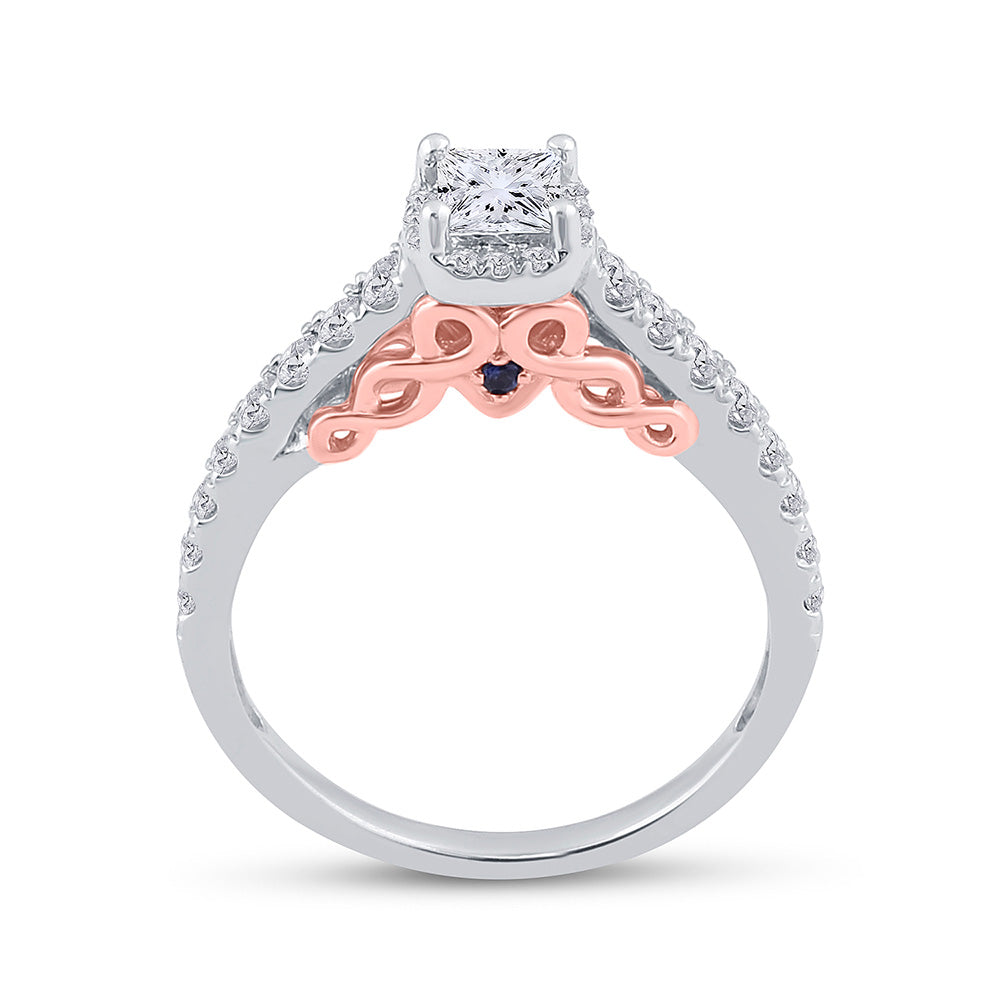 14K Two-tone Gold Princess Diamond Bridal Wedding Ring Band Set 7/8 Cttw, Womens Size: 5-10