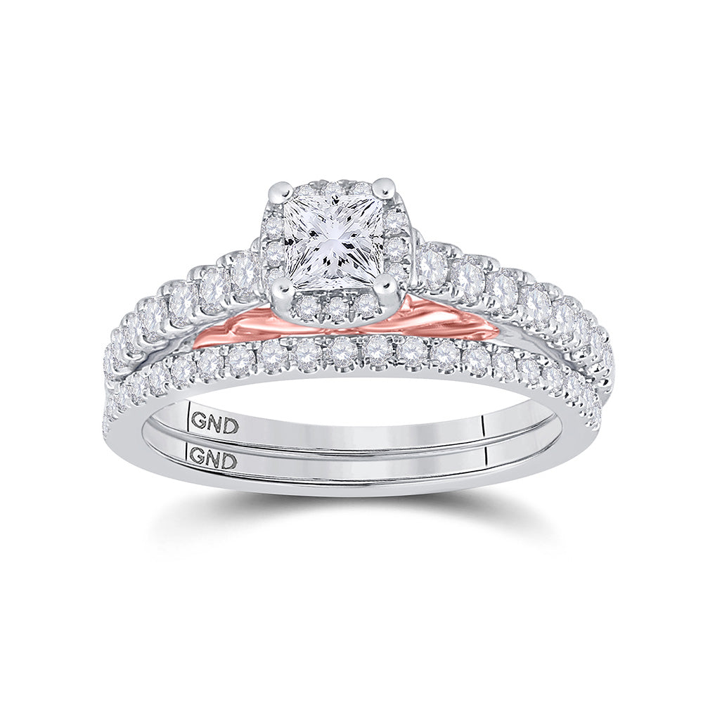 14K Two-tone Gold Princess Diamond Bridal Wedding Ring Band Set 7/8 Cttw, Womens Size: 5-10