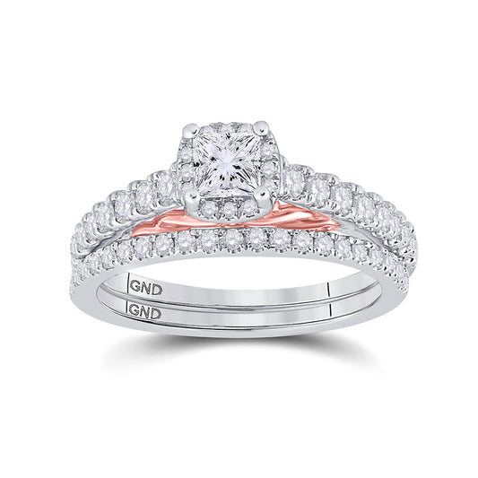 14K Two-tone Gold Princess Diamond Bridal Wedding Ring Band Set 7/8 Cttw, Womens Size: 5-10