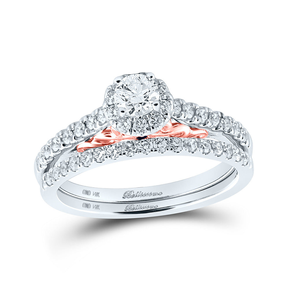 14K Two-tone Gold Round Diamond Bridal Wedding Ring Band Set 7/8 Cttw, Womens Size: 5-10