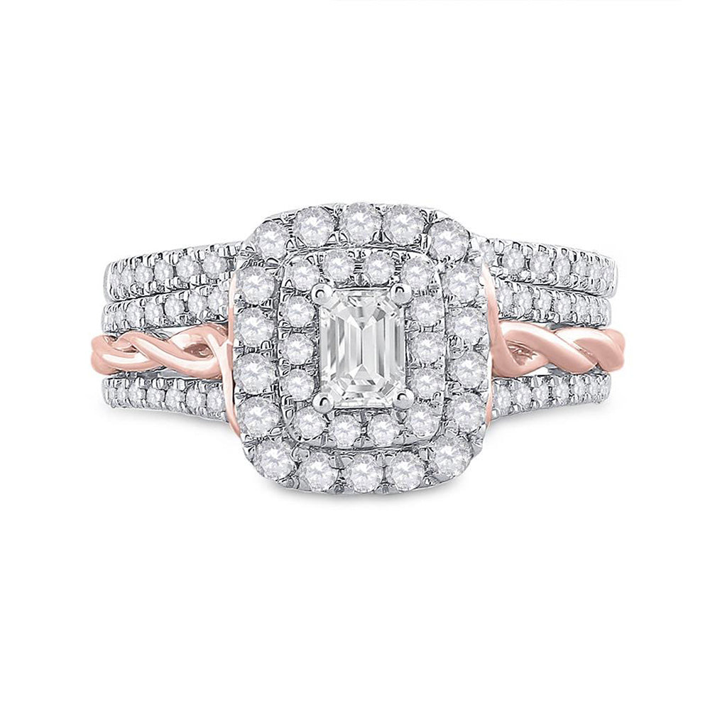 14K Two-tone Gold Emerald Diamond Bridal Wedding Ring Band Set 1 Cttw, Womens Size: 5-10
