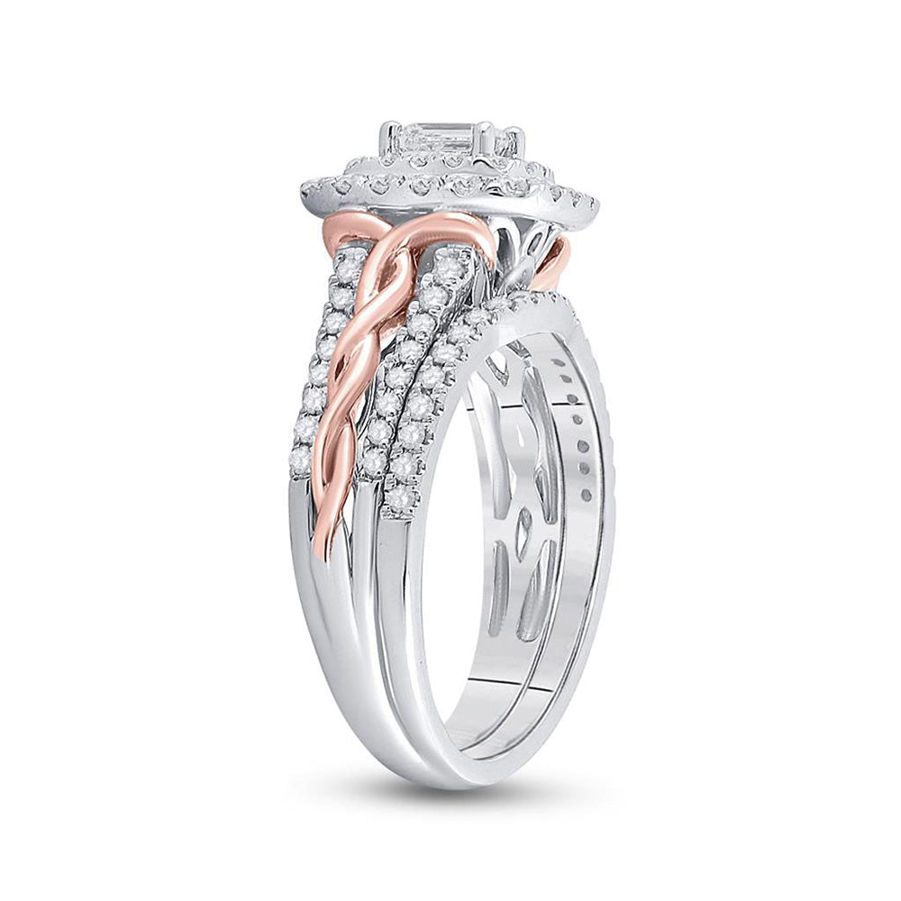 14K Two-tone Gold Emerald Diamond Bridal Wedding Ring Band Set 1 Cttw, Womens Size: 5-10