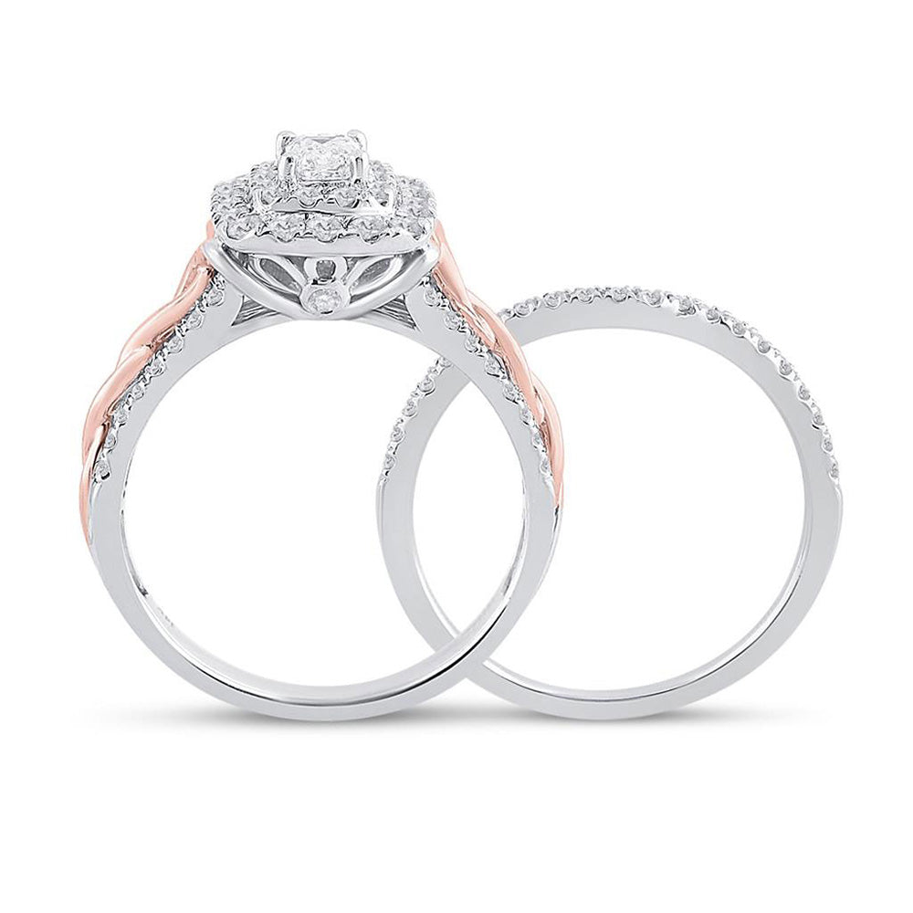 14K Two-tone Gold Emerald Diamond Bridal Wedding Ring Band Set 1 Cttw, Womens Size: 5-10