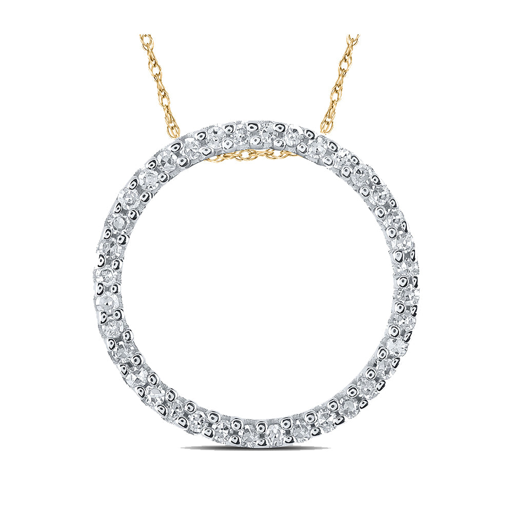 10K White Or Yellow Gold Womens Round Diamond Circle Pendant