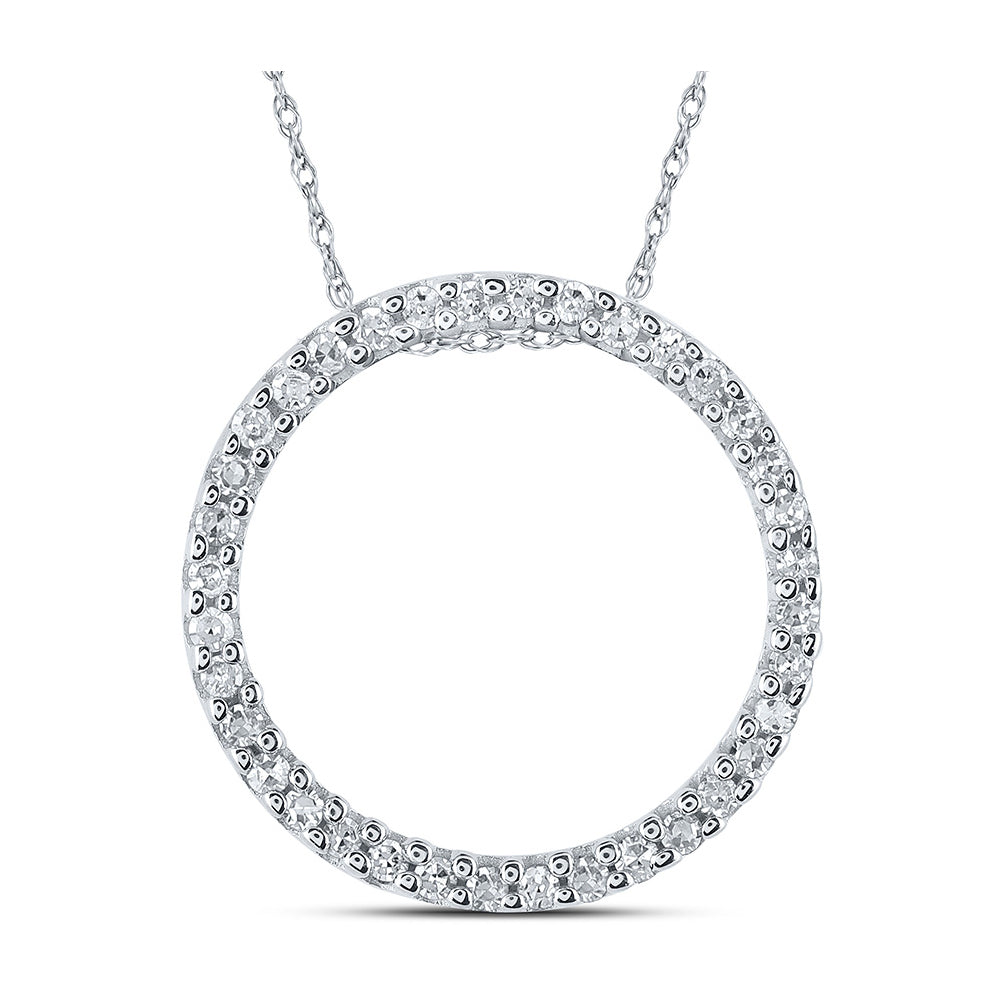10K White Or Yellow Gold Womens Round Diamond Circle Pendant