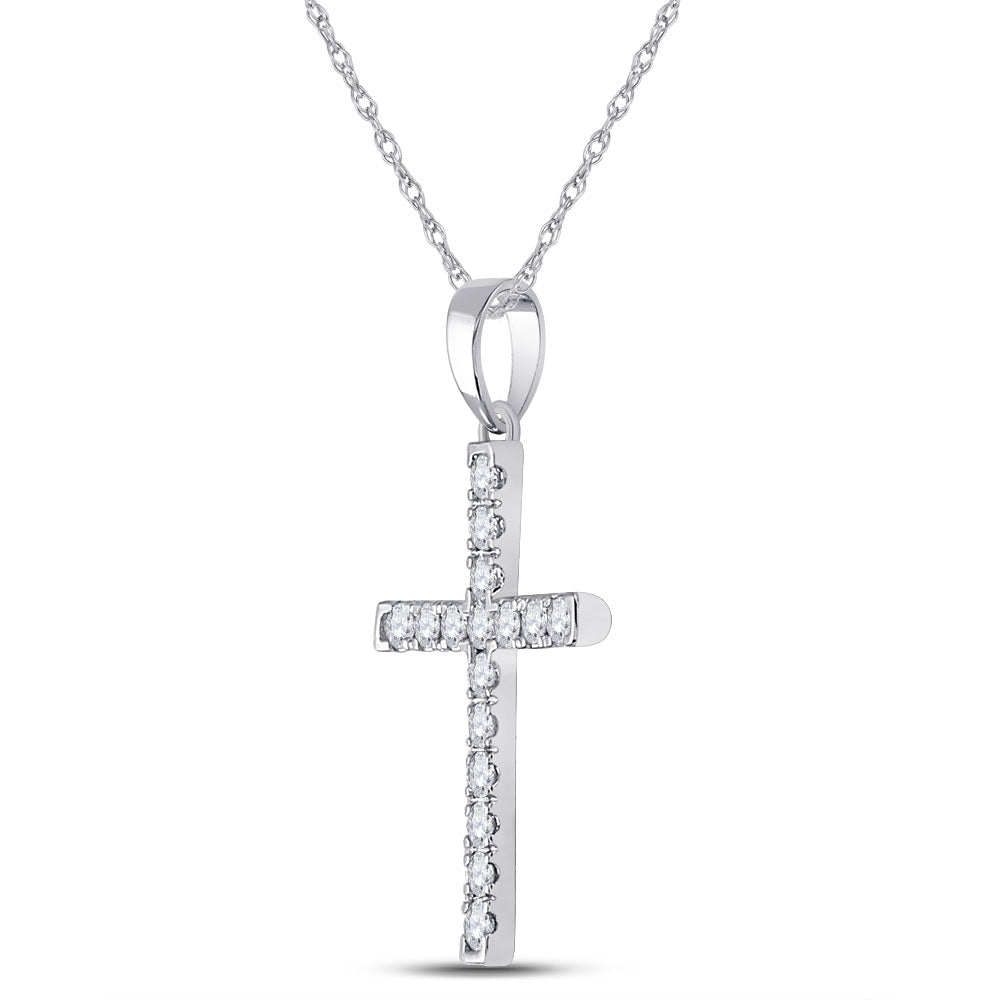 10K White Gold Womens Round Diamond Cross Pendant 1/3 Cttw