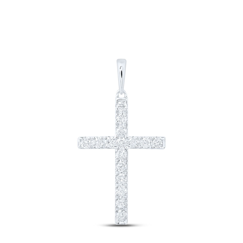 10K White Gold Womens Round Diamond Cross Pendant 1/3 Cttw