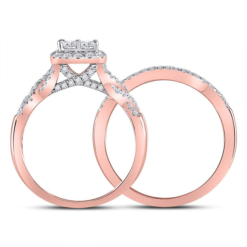 10K Rose Gold Princess Diamond Square Bridal Wedding Ring Band Set 1 Cttw, Womens Size: 5-10